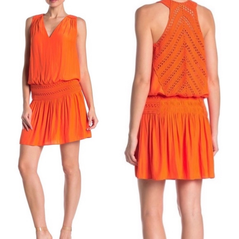 Ramy Brook Orange Shea Crochet Drop Waist Dress